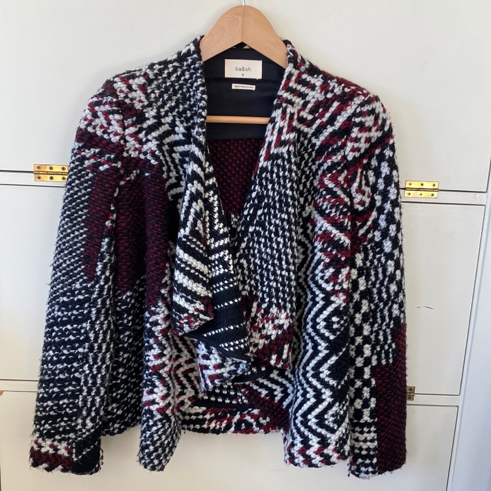 Ba&sh knit jacket black, white and maroon